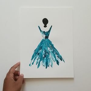 Turquoise dress painting, acrylic art